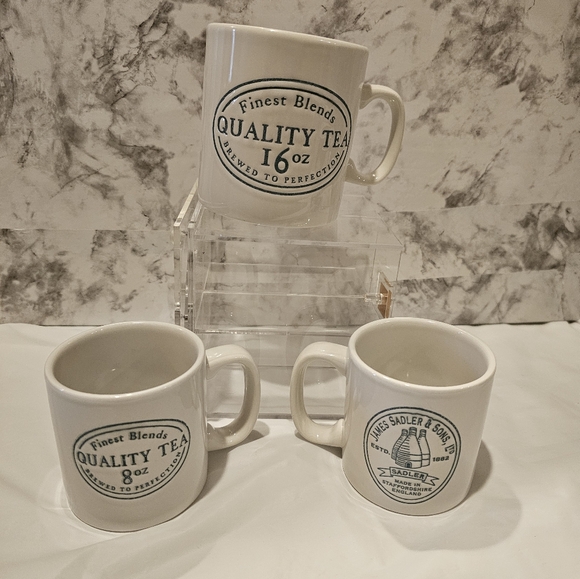 James Sadler & Sons Mug Staffordshire Engl. Engraved ,3 Pcs, 1 Tall, 2 Regular - Picture 1 of 2